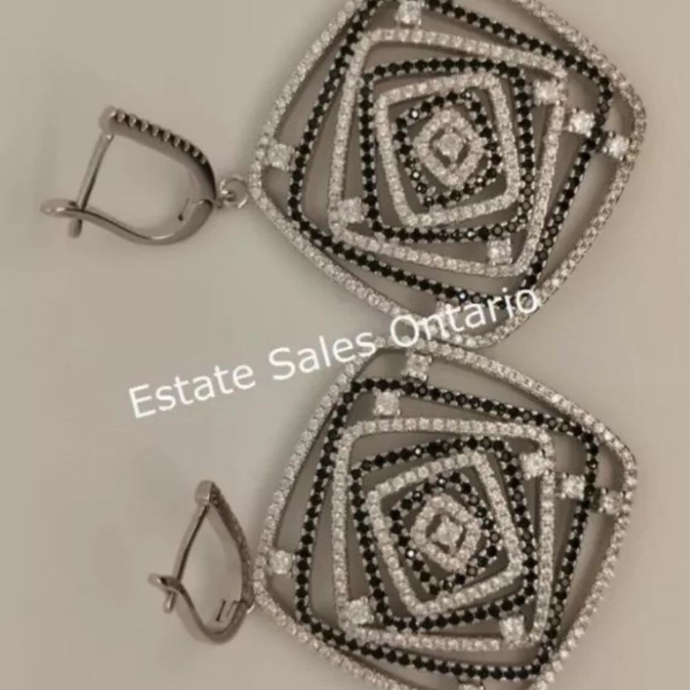 Sterling silver 2" long cubic zirconia earrings, weight 23.8 gram MRSP $650 CAD